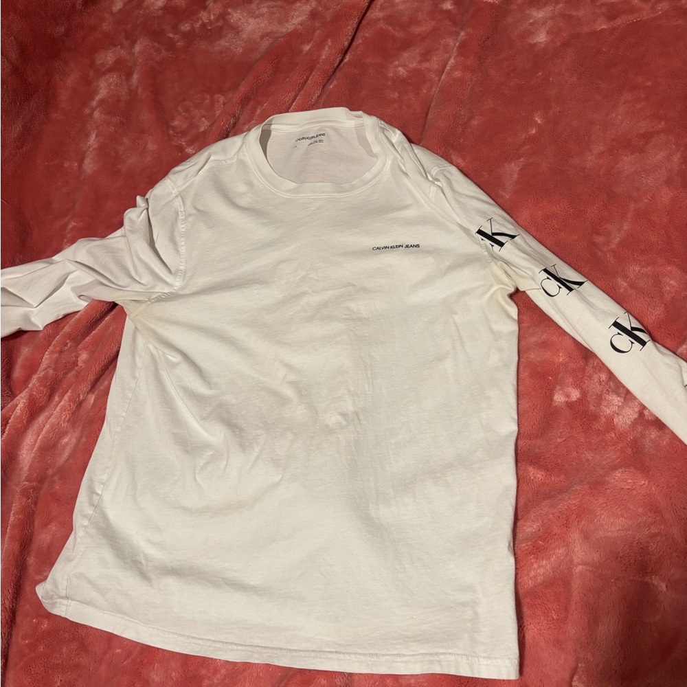 Calvin Klein White Long Sleeve Tee with Logo